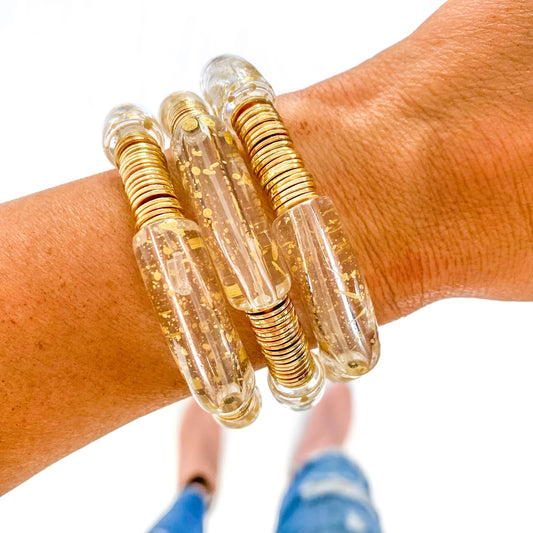 Bamboo Bracelet - Gold Speckle with Gold Discs