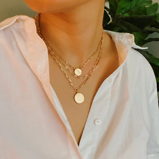 Disc & Beaded Chain Necklace - Set of 3